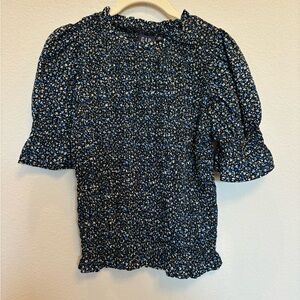 Gap Smocked Blue Black Career Blouse size XS